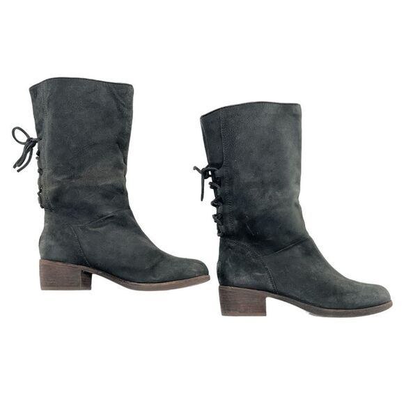 Ugg Australia Mid Calf Black Cary Nubuck Pull On Boots Size 7 - Picture 5 of 11